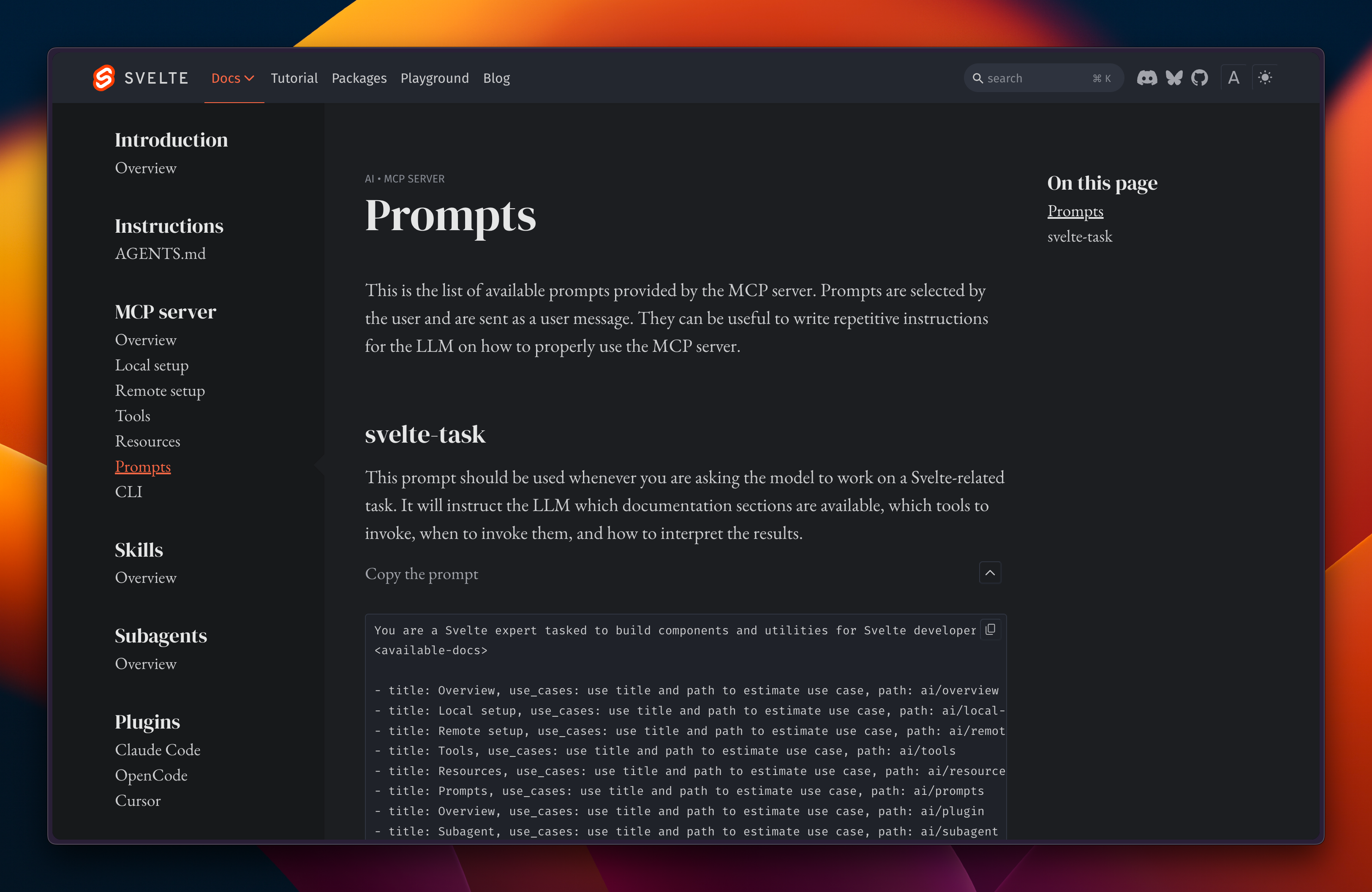 svelte website to copy a prompt