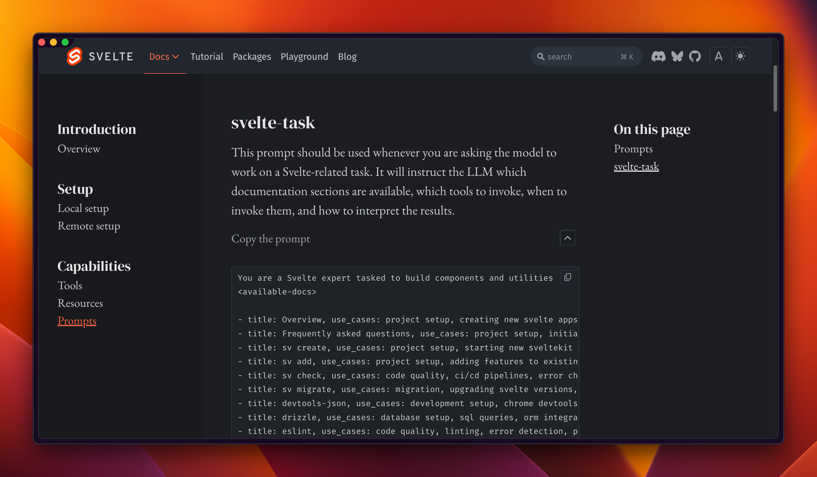 svelte website to copy a prompt