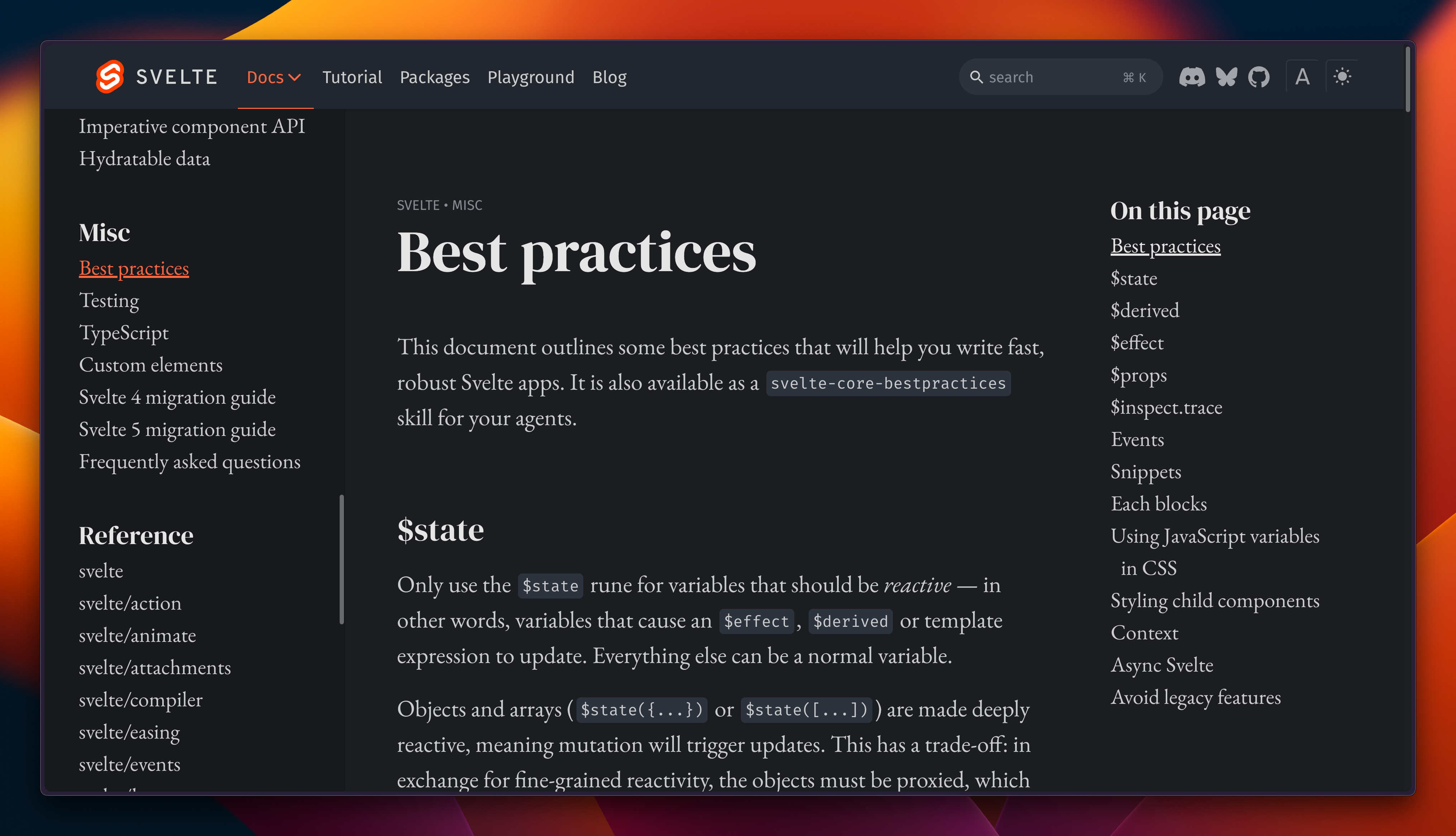 documentation for the svelte best practices
