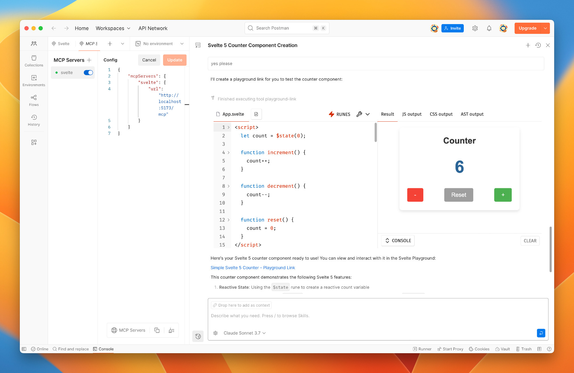 postman using the svelte mcp with mcp ui