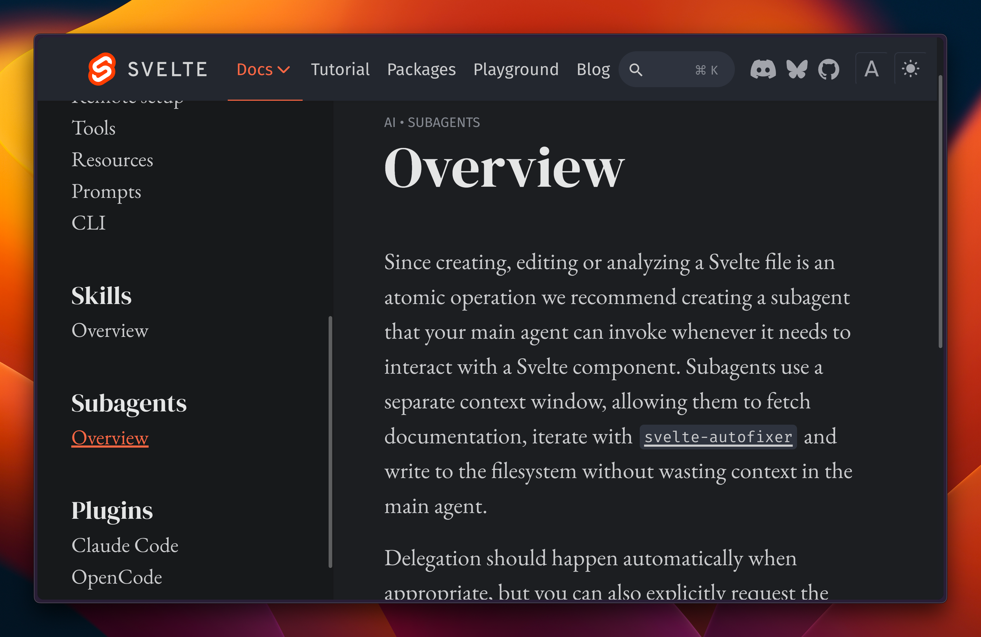 documentation for the subagent